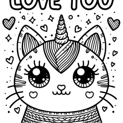 caticorn head coloring pages free to print with love you