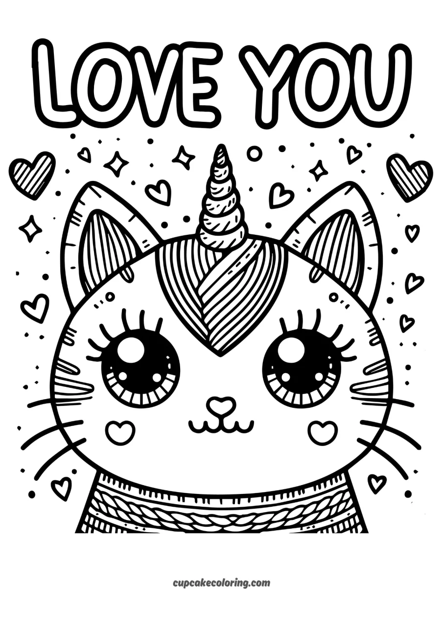 caticorn head coloring pages free to print with love you