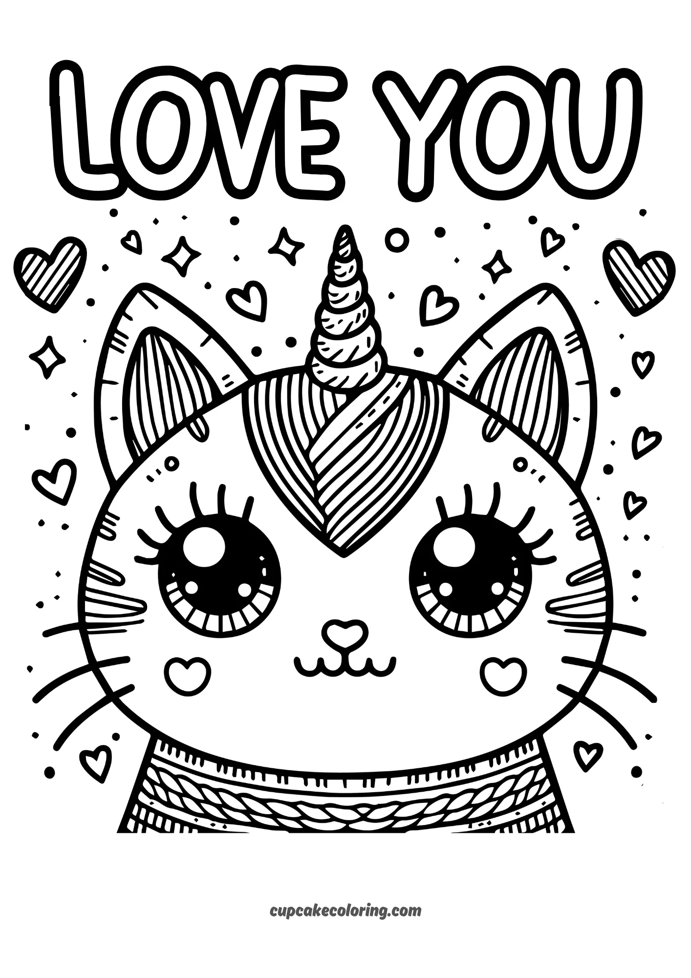 caticorn head coloring pages free to print with love you