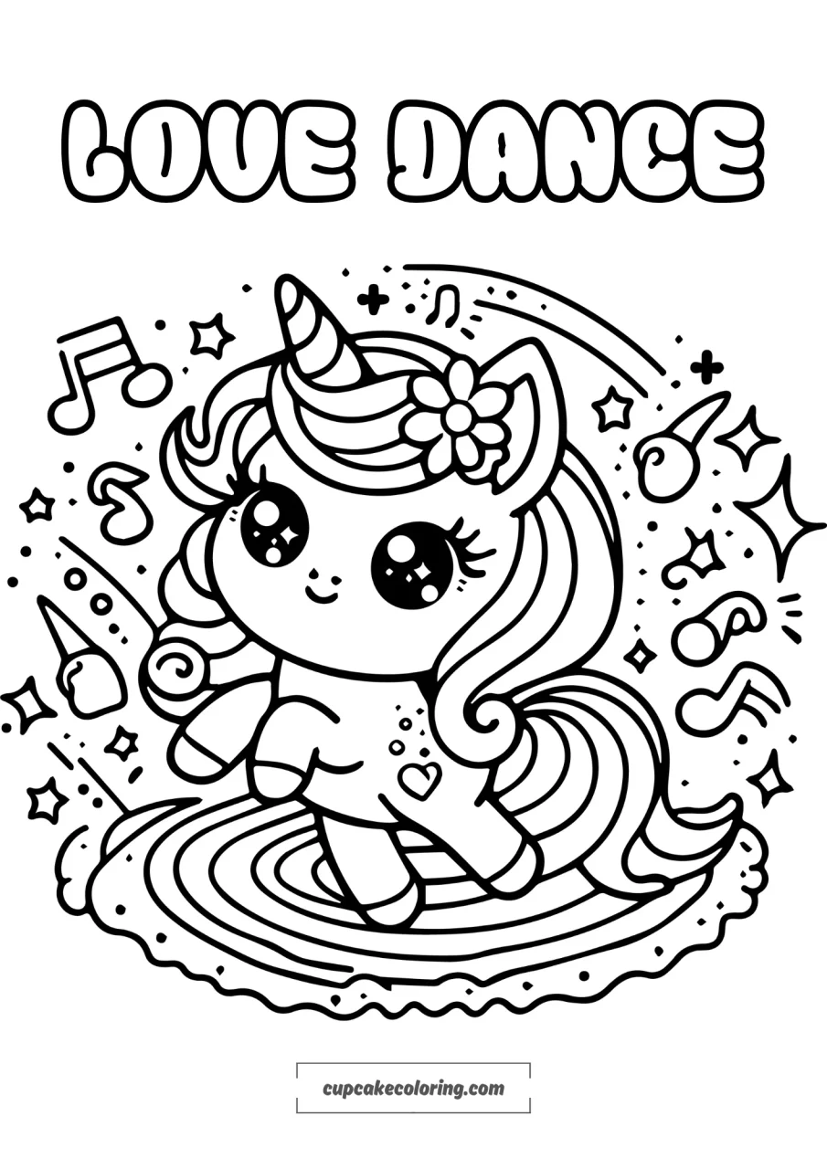 coloring page of a dancing unicorn 2