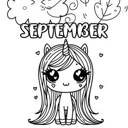 coloring sheets for september with unicorn, leafs and wind free printable