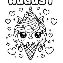 cute adorable ice cream unicorn august coloring page pritnable picture free