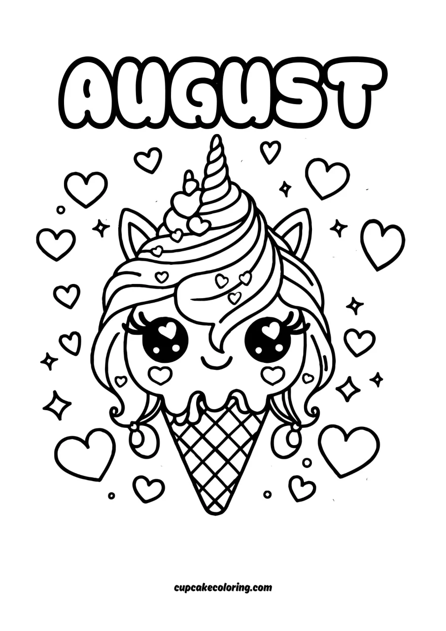 cute adorable ice cream unicorn august coloring page pritnable picture free