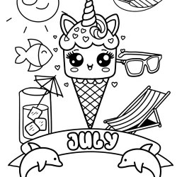 cute and easy unicorn ice cream july colouring page