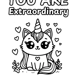 cute and funny unicorn cat coloring page easy to colour in free printable – you are extraordinary