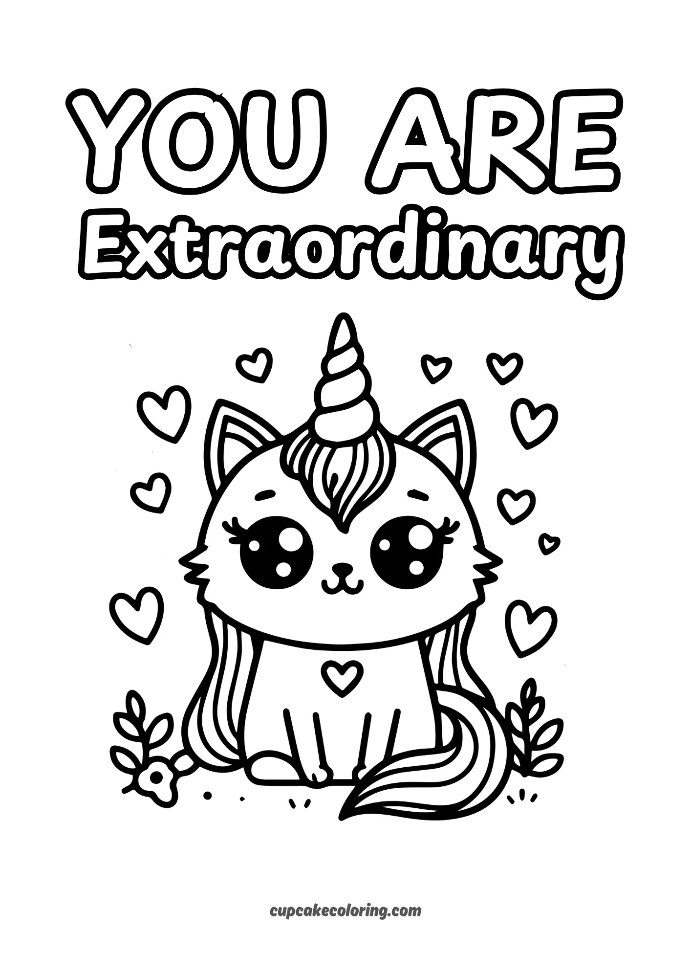 cute and funny unicorn cat coloring page easy to colour in free printable – you are extraordinary