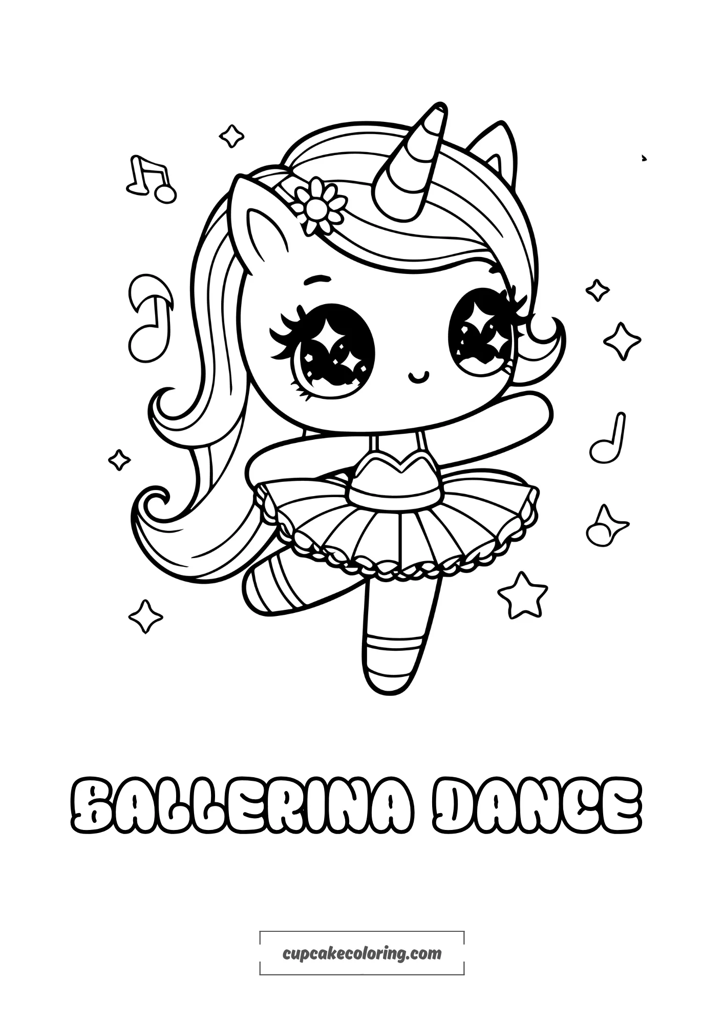 cute ballerina dancing unicorn picture to color in