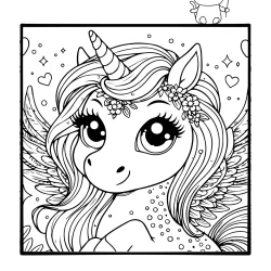 cute pegasus unicorn head to color in free printable