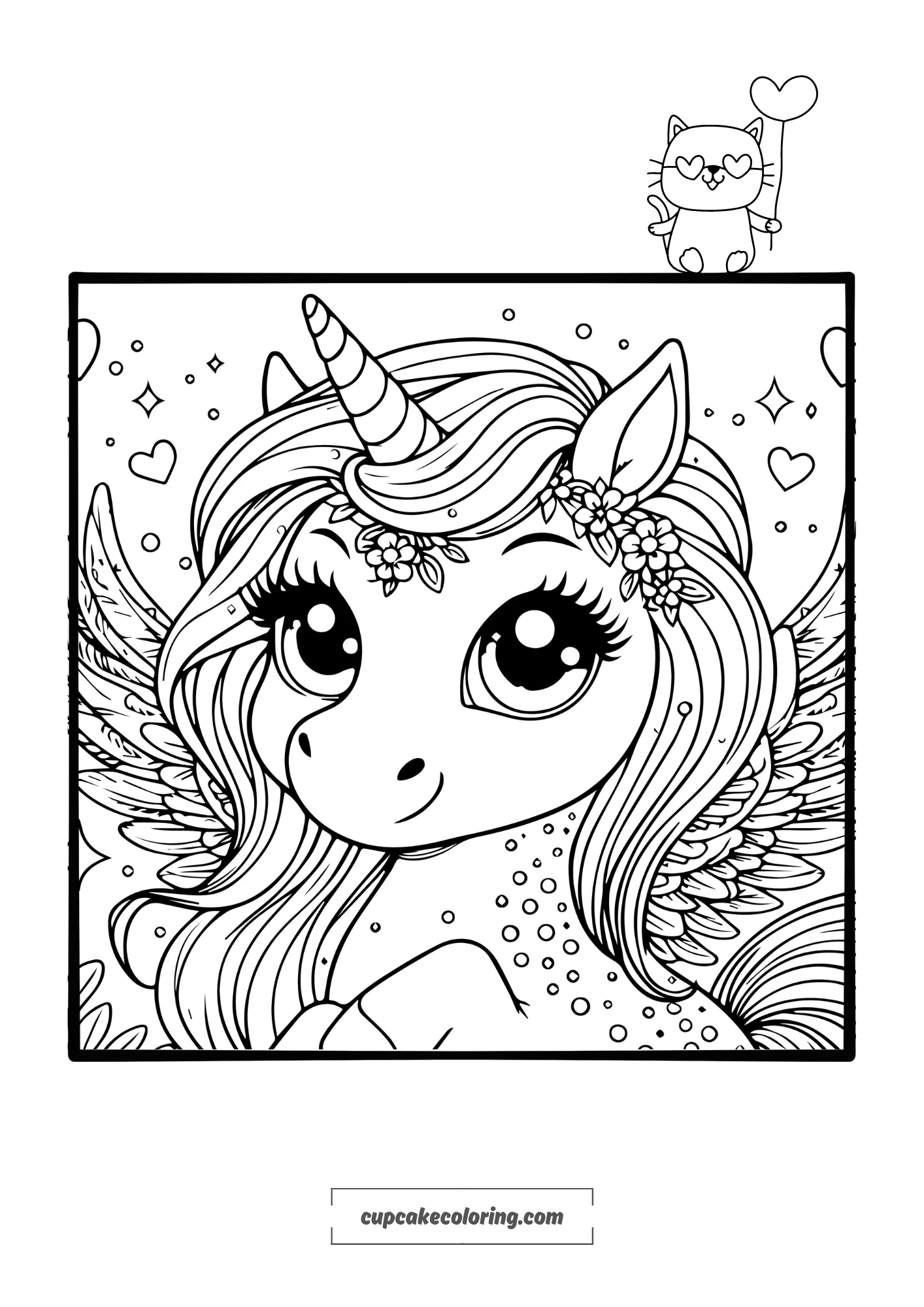 cute pegasus unicorn head to color in free printable