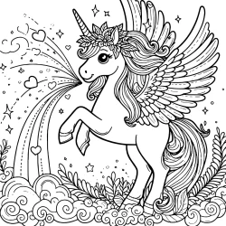 cute picture to color of unicorn with magic wings-peghasus for kids free image to print