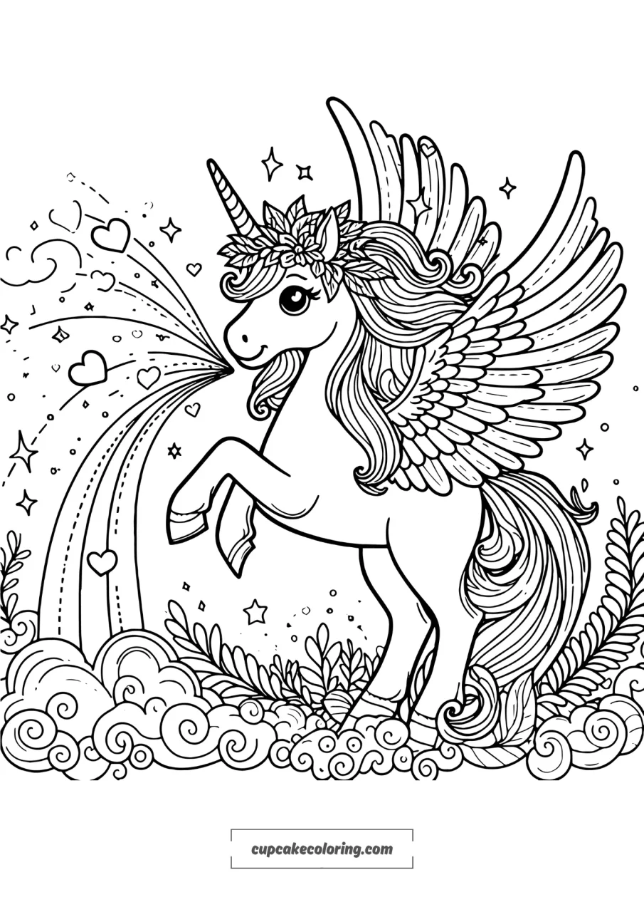 cute picture to color of unicorn with magic wings-peghasus for kids free image to print