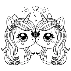 cute pictures to color in of unicorns kissing for valentine day