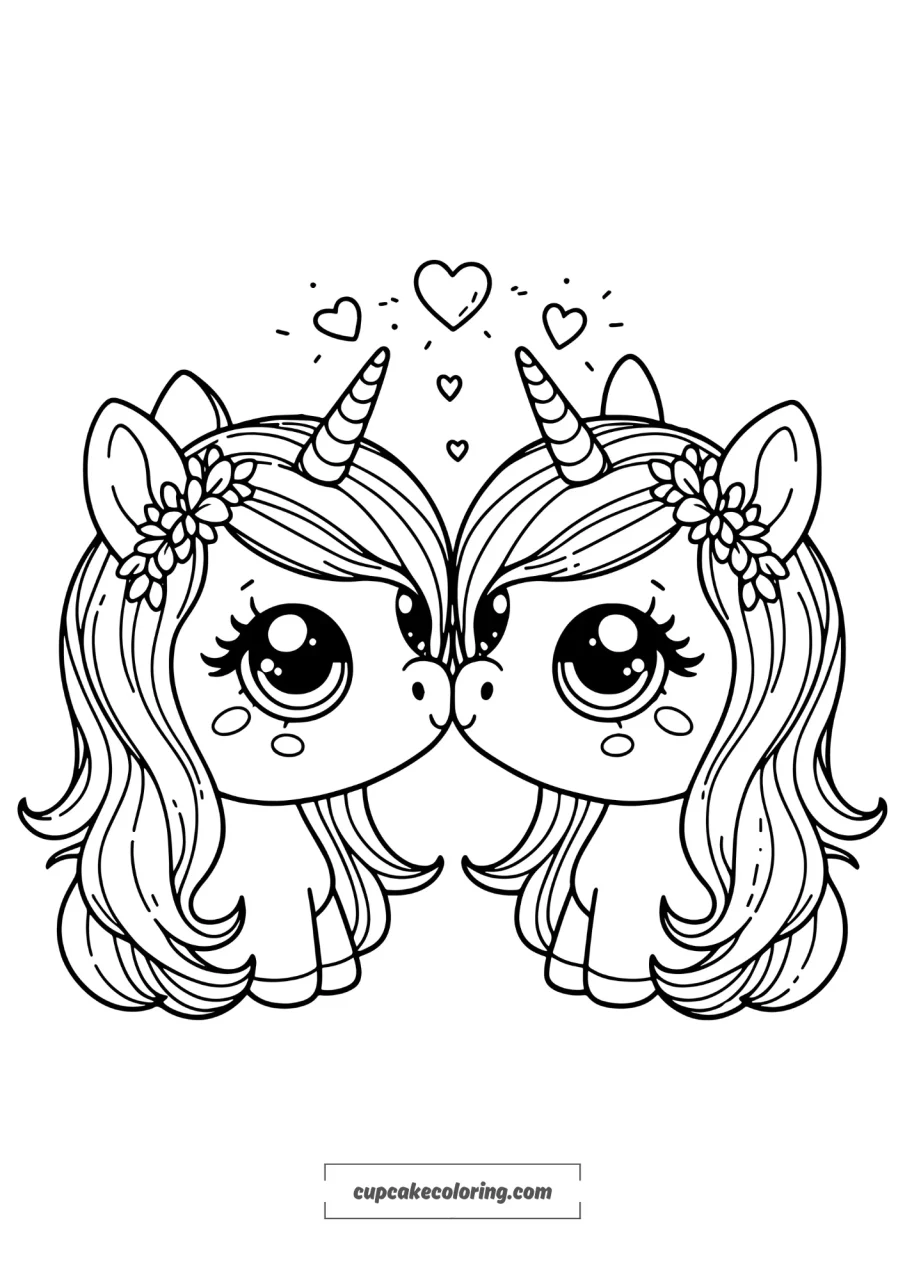 cute pictures to color in of unicorns kissing for valentine day