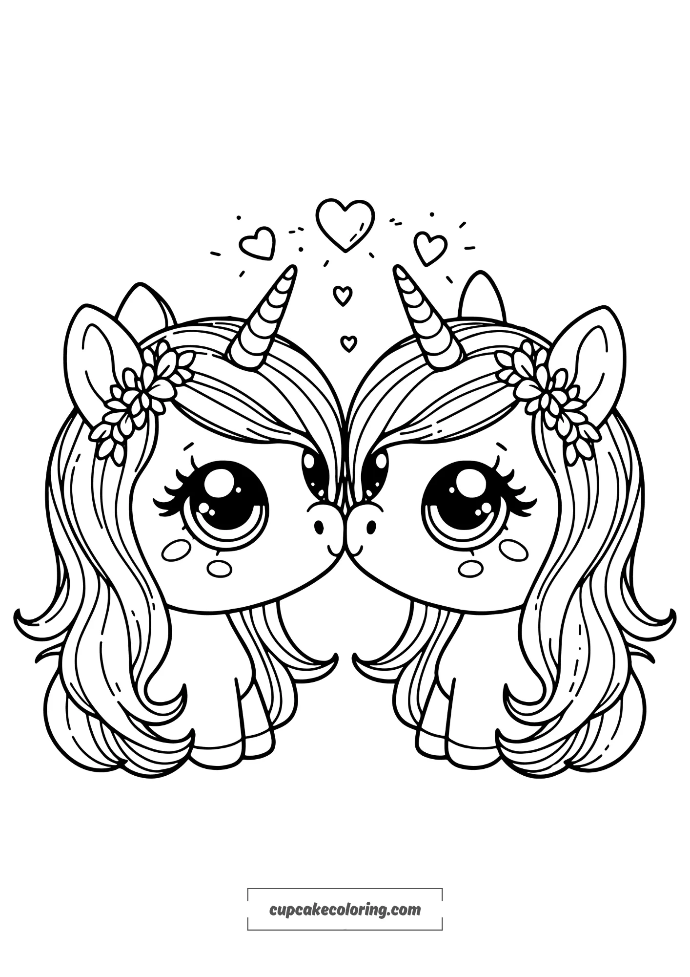 cute pictures to color in of unicorns kissing for valentine day