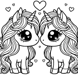 cute pictures to color in of unicorns looking in the eyes and loving each other free printable