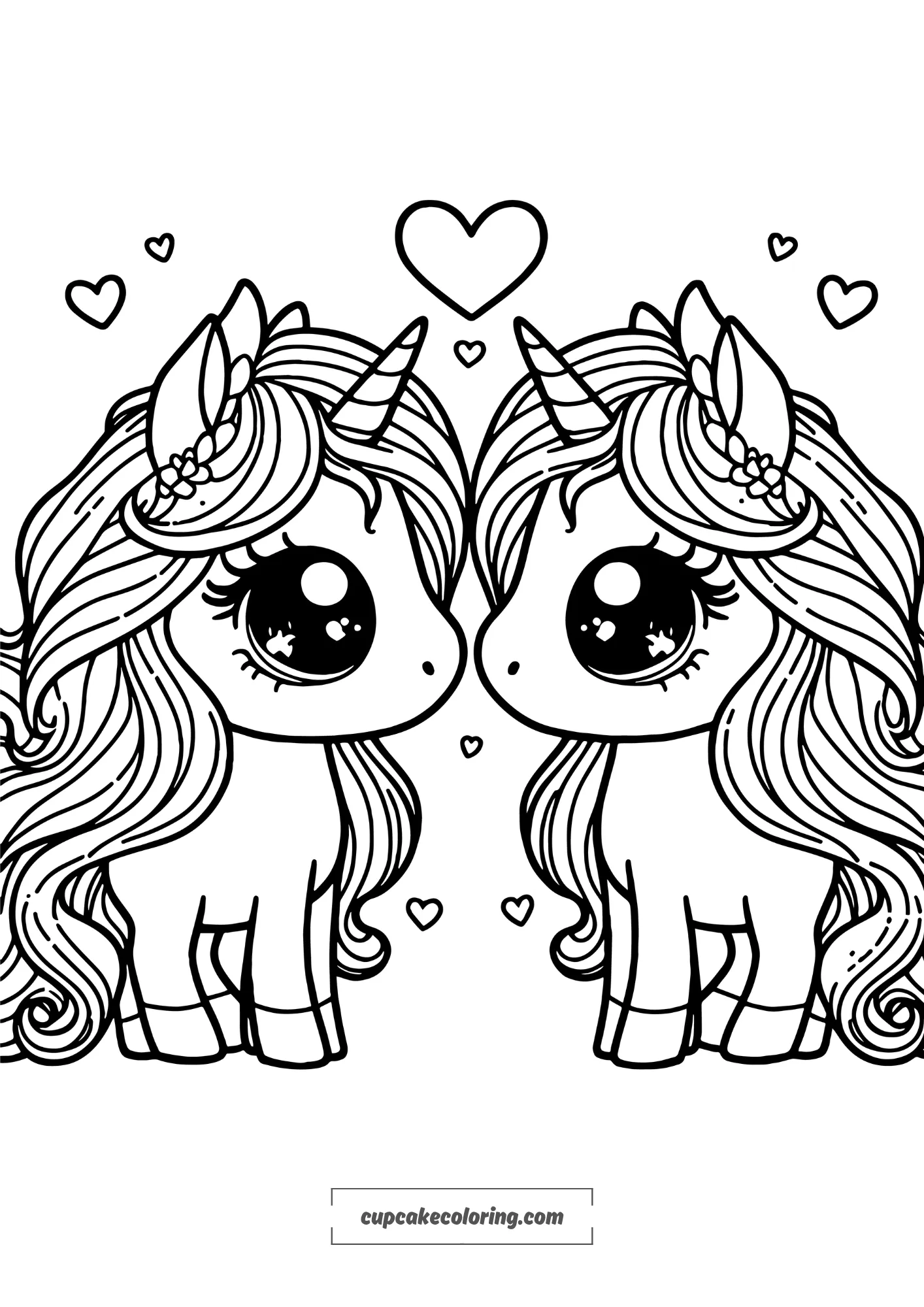 cute pictures to color in of unicorns looking in the eyes and loving each other free printable