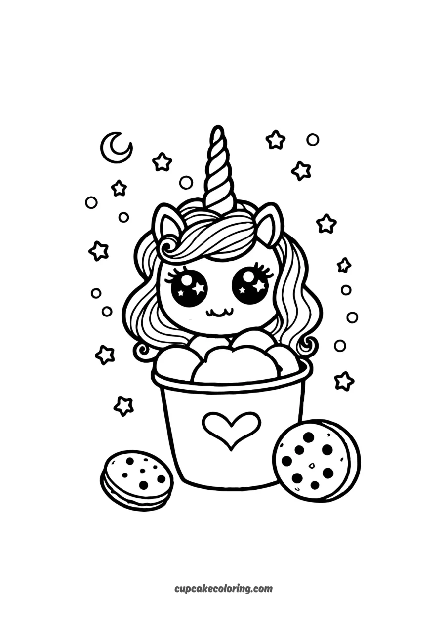 cute summer pic to color of unicorn cookie on a ice cream free coloring page printable