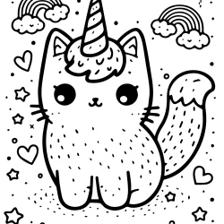 cute unicorn cat coloring page free to print out