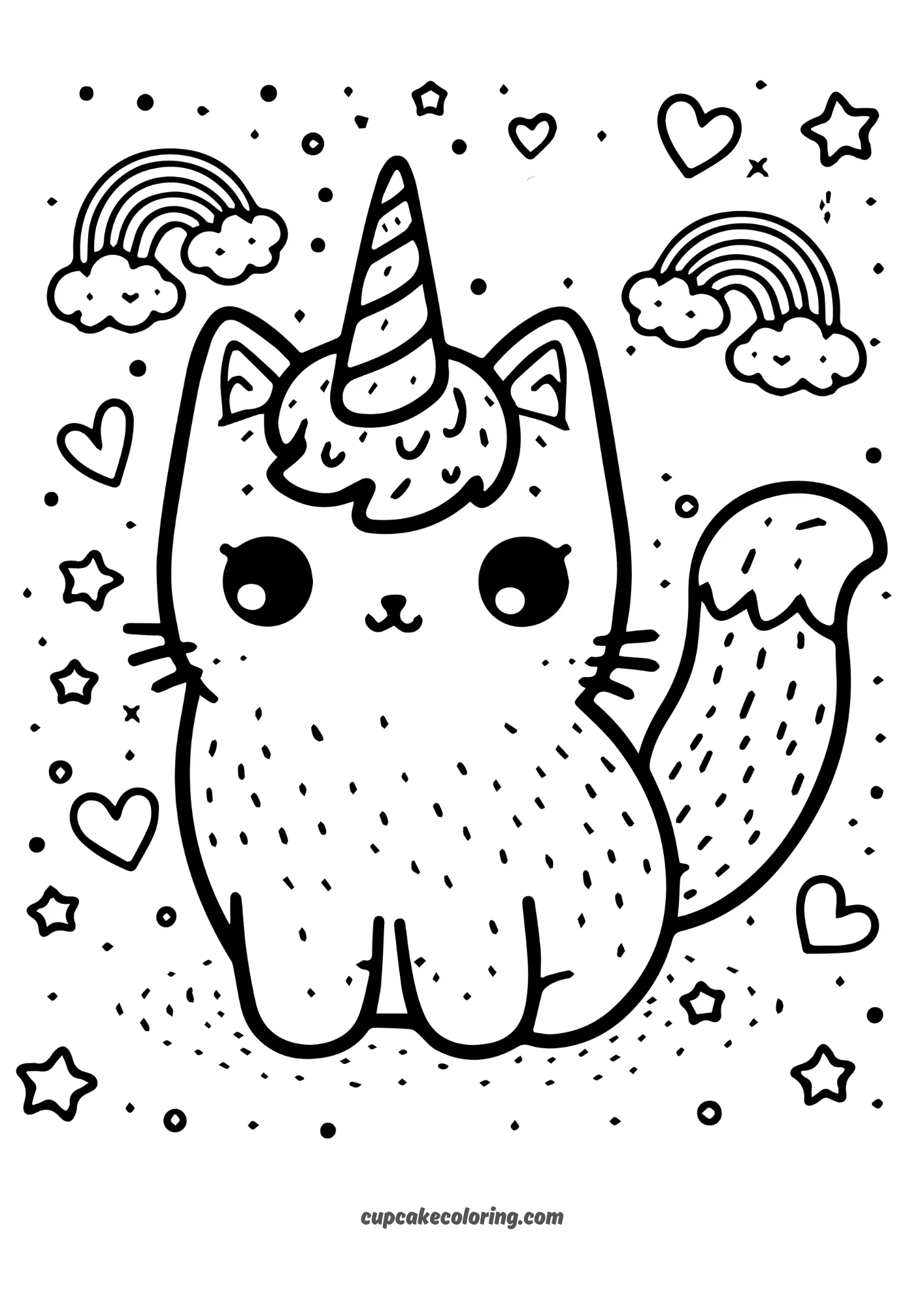 cute unicorn cat coloring page free to print out