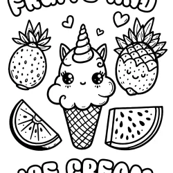 cute unicorn images coloring pages with fruits and ice cream