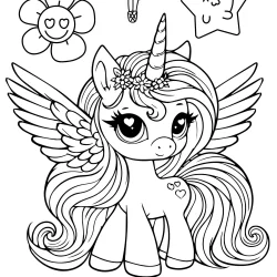 cute unicorn pegasus with wings and stars flowers free to print