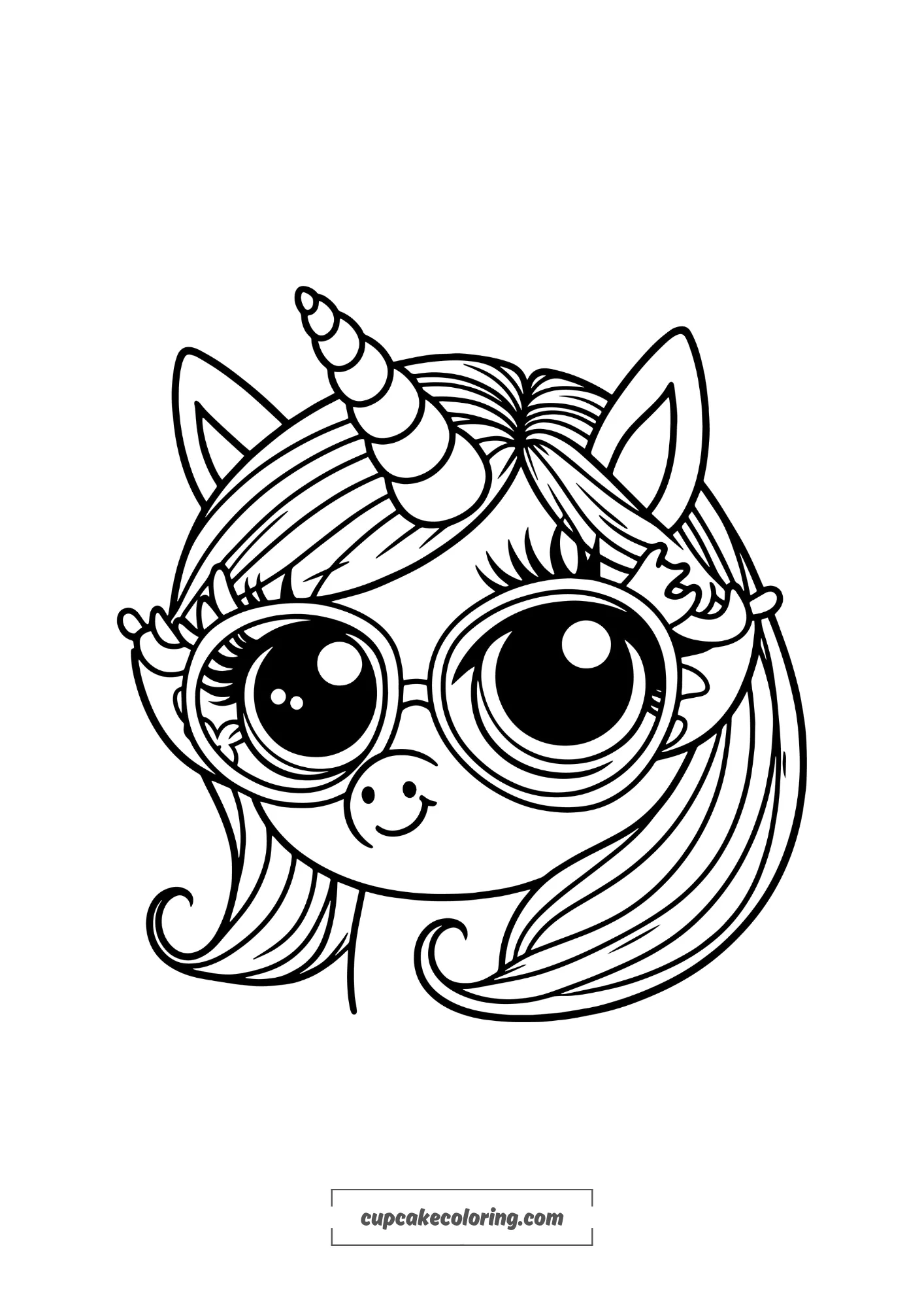 cute unicorn picture to color in with sunglasses free to print