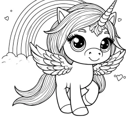 cute unicorn with wings picture to color free printable