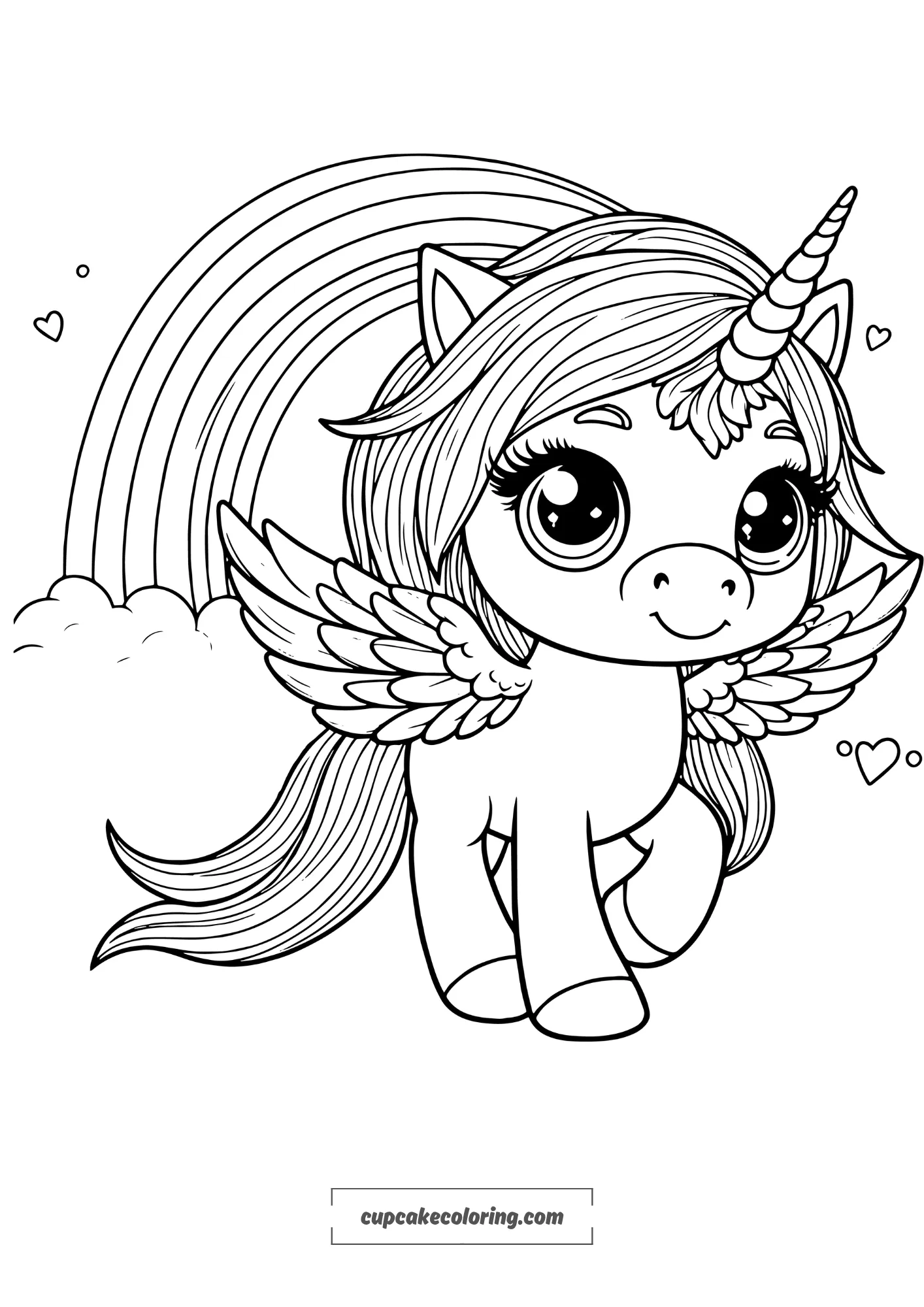 cute unicorn with wings picture to color free printable