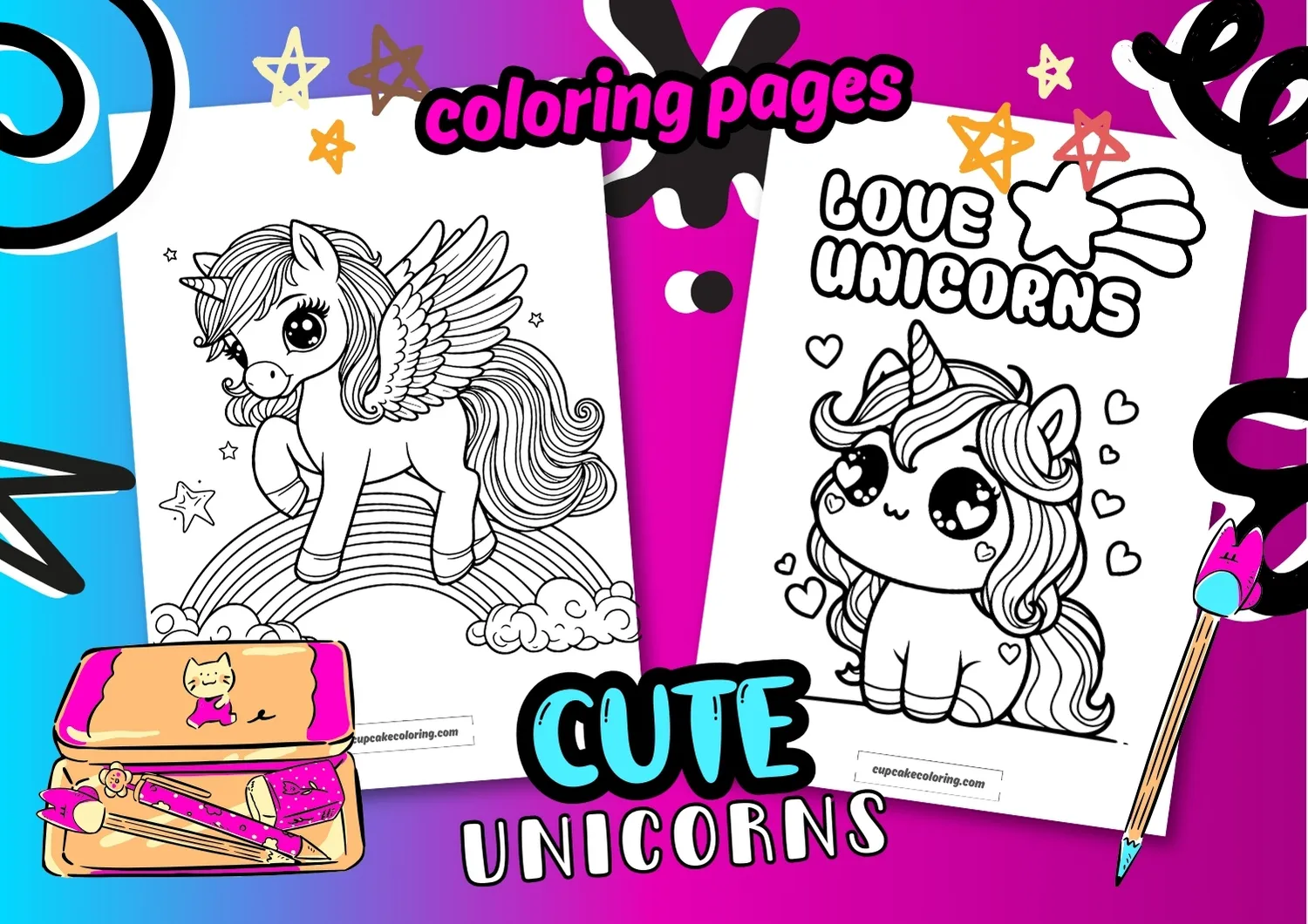 cute unicorns coloring pic