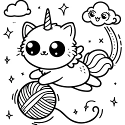 easy coloring page for kids age 3 of funny cat playing