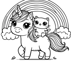 easy picture to color in of an unicorn and a cat riding him