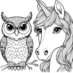 fascinanting unicorn with an owl coloring picture for adults free pdf