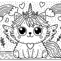 flying caticorn coloring pages free printable