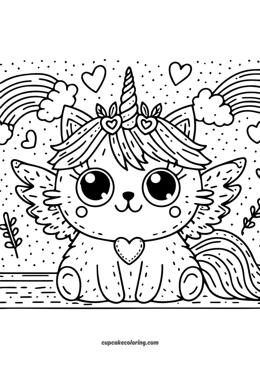 flying caticorn coloring pages free printable