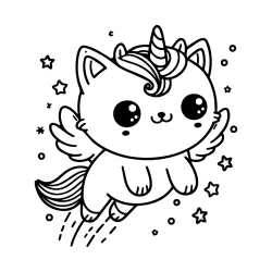 flyning unicorn cat with cute wings picture to color