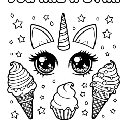 free pic to color with unicorn eyes and ice creams free to print