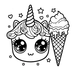 free pic to coloro of unicorn with an ice cream