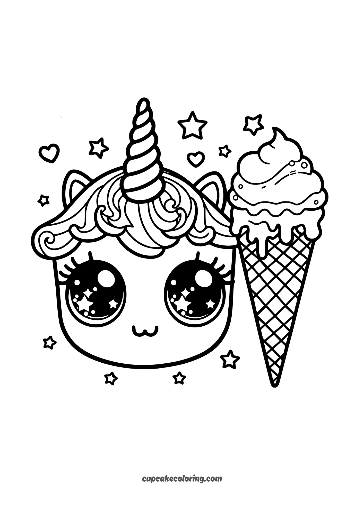 free pic to coloro of unicorn with an ice cream