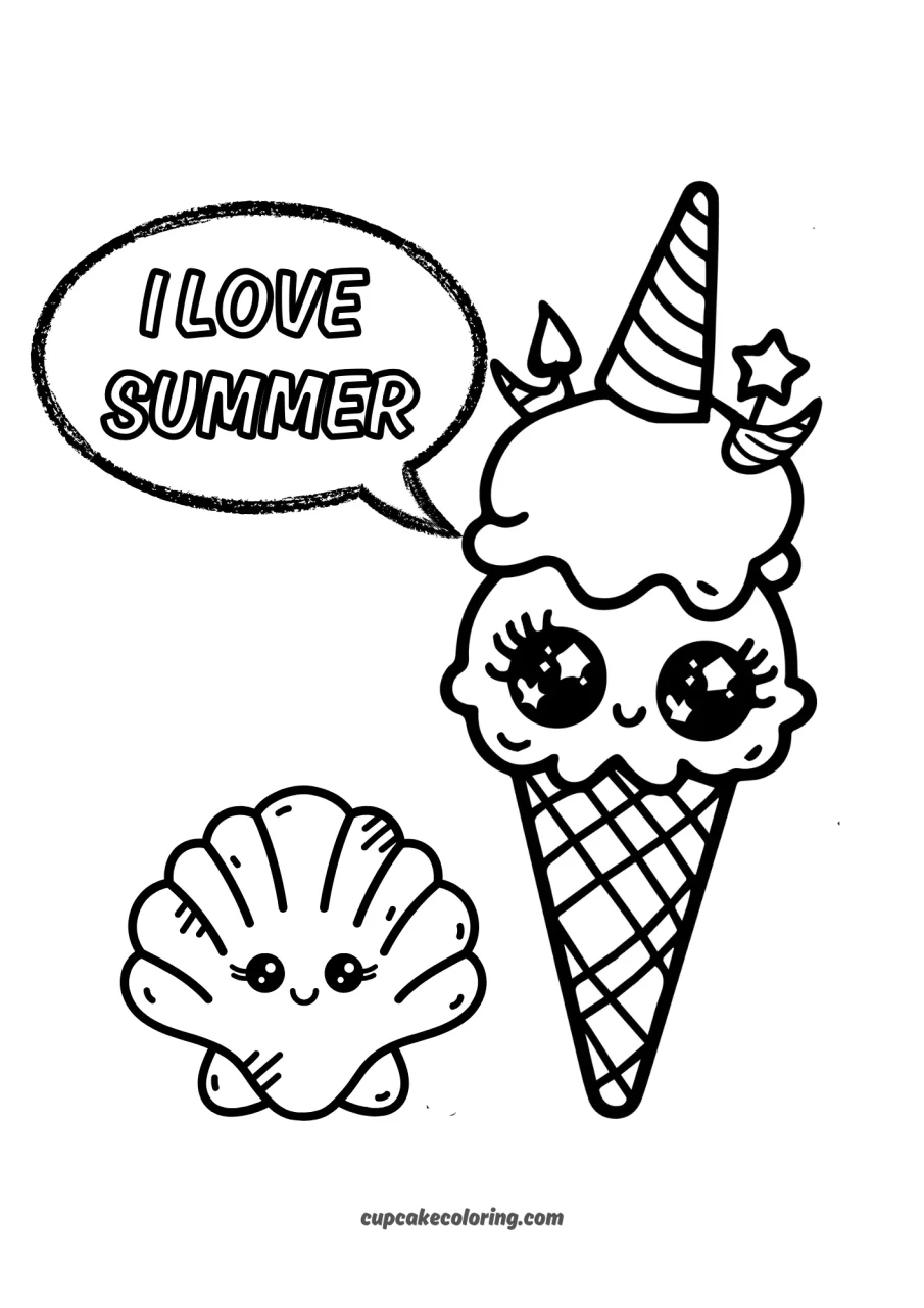 free printable coloring page unicorn ice cream – summer