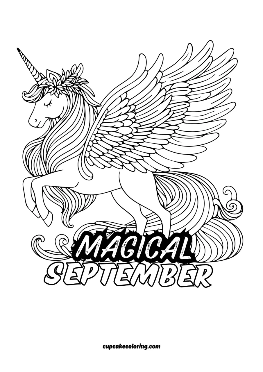 free printable september coloring pages of magic unicorn