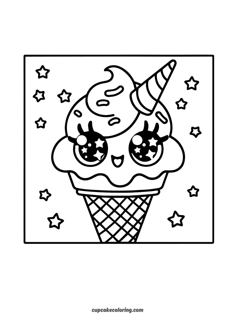 funny ice cream unicorn coloring page