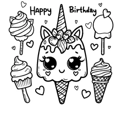 happy birthday coloring pages unicorn ice cream printable for free summer