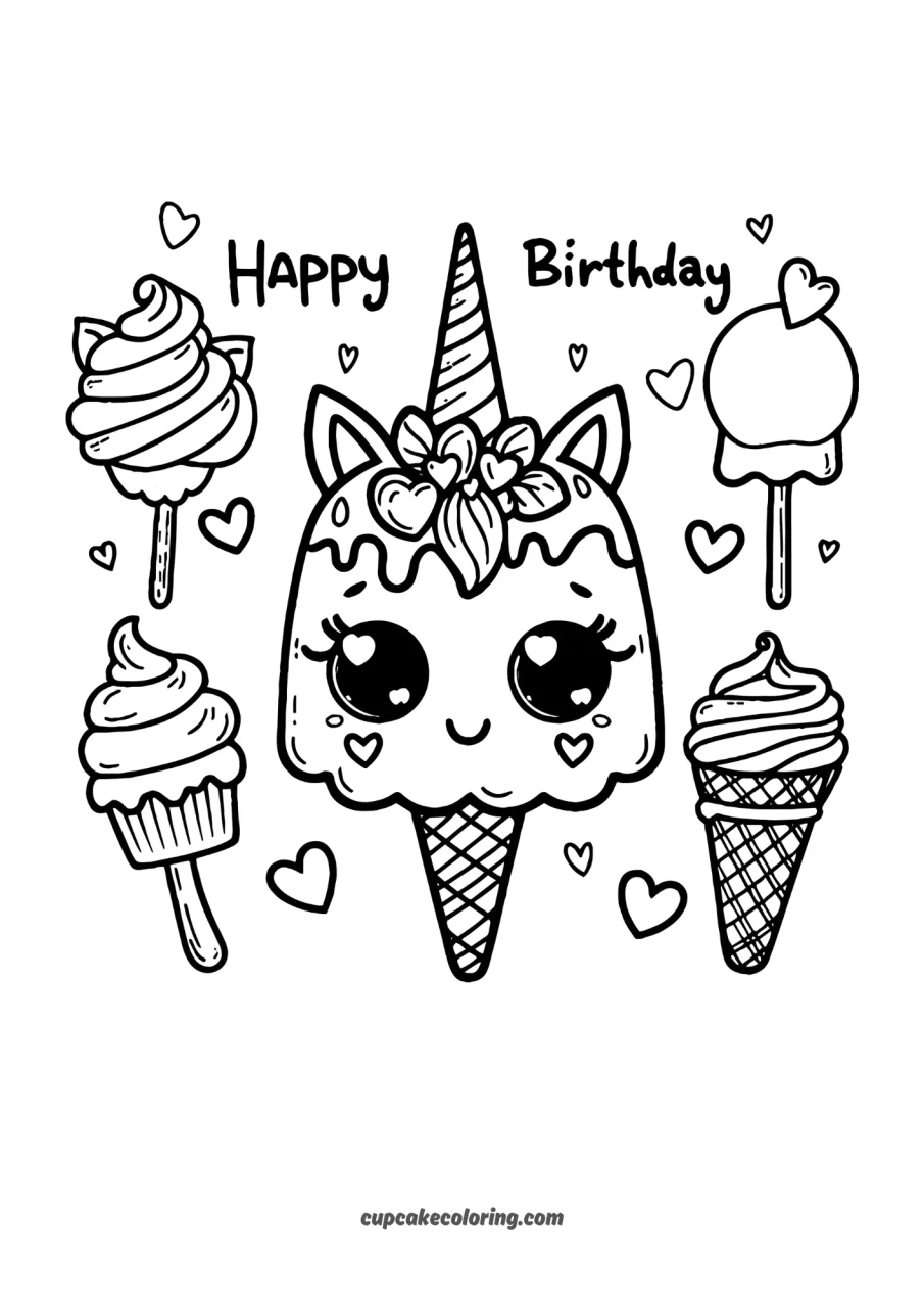 happy birthday coloring pages unicorn ice cream printable for free summer