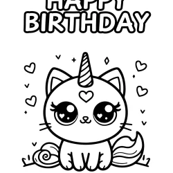 happy birthday cute caticorn coloring pages free