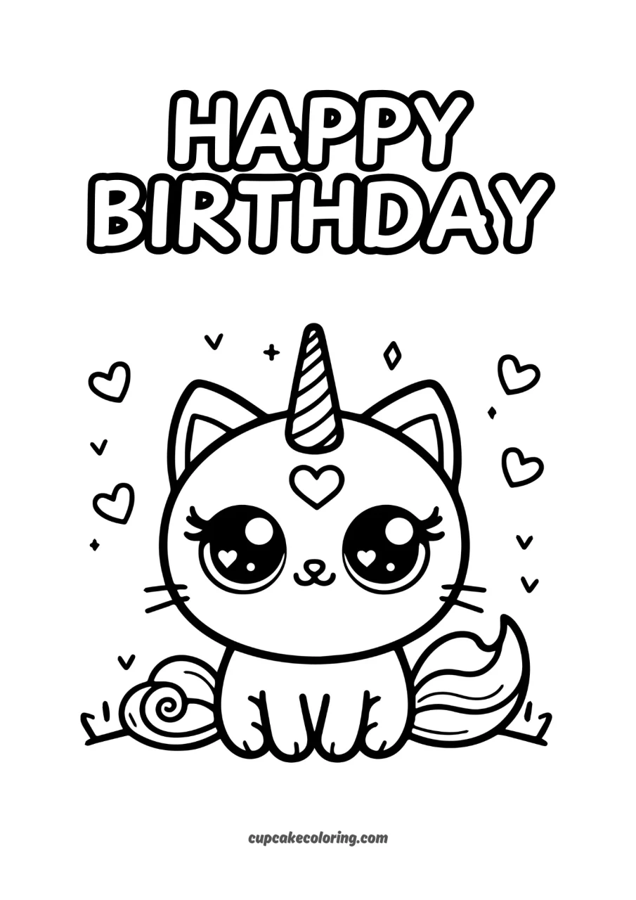 happy birthday cute caticorn coloring pages free