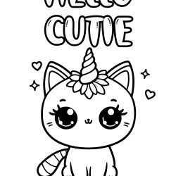 hello cutie – unicorn kitten page to colori in for toddlers