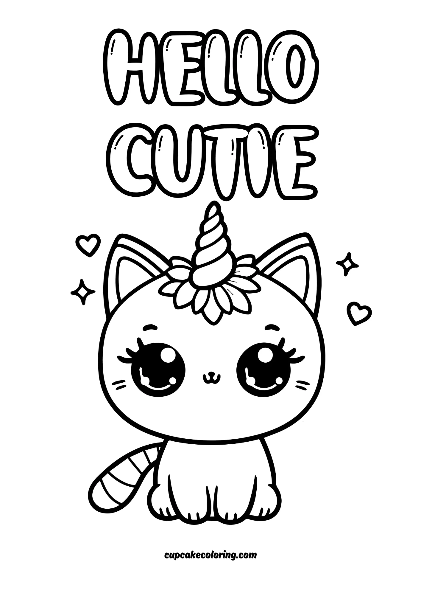 hello cutie – unicorn kitten page to colori in for toddlers