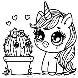 image to color cute cactus with unicor easy to color for todlers age 2, 3, 4,5