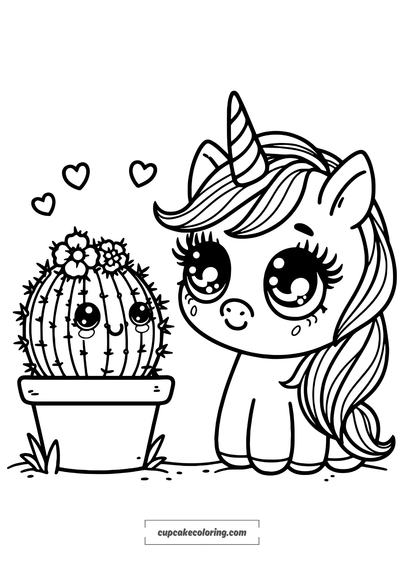 image to color cute cactus with unicor easy to color for todlers age 2, 3, 4,5