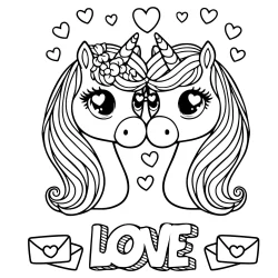 image to color of unicorns in love – heads coloring page valentines day